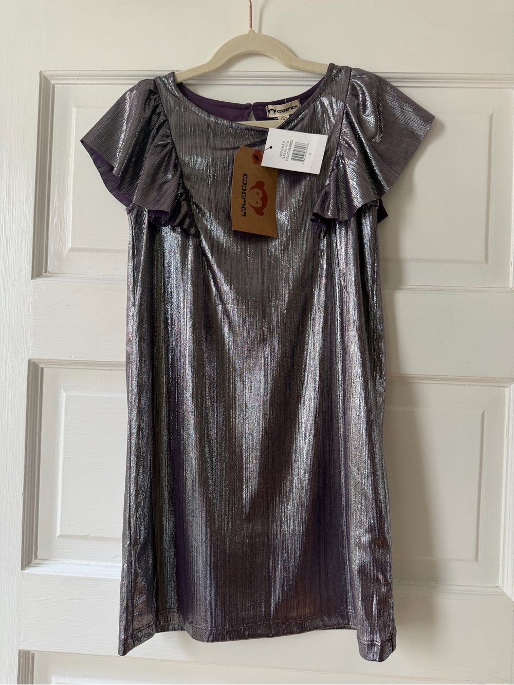 NWT. Appaman Metallic Soft Lilac Ruffle-Sleeve iridescent Girls Dress